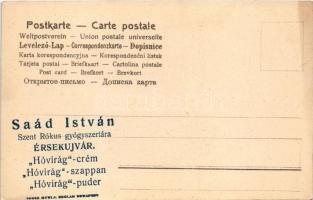 Érsekújvár, Nové Zámky; Saád István Szent Rókus gyógyszertárának reklámja a képeslap hátoldalán &quo...