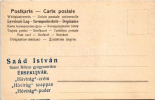 Érsekújvár, Nové Zámky; Saád István Szent Rókus gyógyszertárának reklámja a képeslap hátoldalán &quo...