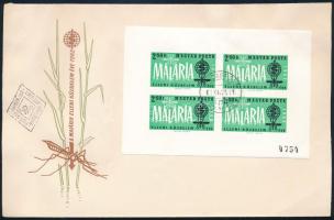 1962 Malária vágott blokk FDC-n / Mi 35 imperforate block on FDC