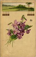 Art Nouveau, Emb. floral litho art postcard. ERIKA (lyuk / pinhole)