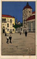 1913 Trogir, Trau; Rathausplatz. Oesterreichische Adria Ausstellung Wien 1913 Officielle Postkarte A 29. Kilophot GMBH / Austrian Adria Exhibition. Art Nouveau litho s: V. Gorgon (ragasztónyom / glue marks)