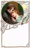 Art Nouveau, litho art postcard with romantic couple