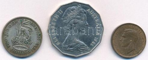 Nagy-Britannia 1935. 1Sh Ag "V. György" + 1946. 1f bronz + Ausztrália 1981. 50c Cu-Ni &quo...