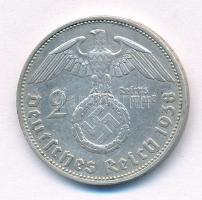 Német Harmadik Birodalom 1938J 2M Ag "Hindenburg" T:XF 
German Third Reich 1938J 2 Mark A...