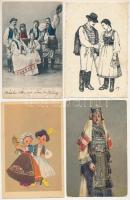 8 db régi folklór motívum képeslap: horvát, román, bosnyák, erdélyi, magyar / 8 pre-1945 folklore motive postcards: Croatian, Romanian, Bosnian, Transylvanian, Hungarian