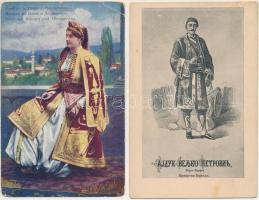 8 db régi folklór motívum képeslap: horvát, román, bosnyák, erdélyi, magyar / 8 pre-1945 folklore mo...