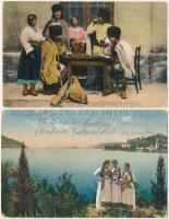8 db régi folklór motívum képeslap: horvát, román, bosnyák, erdélyi, magyar / 8 pre-1945 folklore mo...