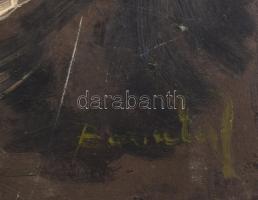 Olvashatatlan jelzéssel: Pipázó portréja. Olaj, vászon, kartonon. Szélein kissé sérült. 35x25 cm