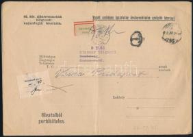 1945 (2. díjszabás) Nyomtatvány Budapestről Dombóvárra, "Elköltözött" címkével visszaküldve 40f portóval / Printed matter, returned with 40f postage due