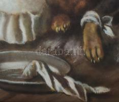 Réti Zsuzsa (1899-?): Tacskó kutya kölykeivel. Pasztell, papír, jelzett. Dekoratív, üvegezett, sérül...