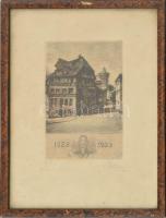 Olvashatatlan (Sturm?) jelzéssel: Nürnberg, Dürerhaus, 1928. Rézkarc, papír. Korabeli, üvegezett fakeretben, 14x9 cm