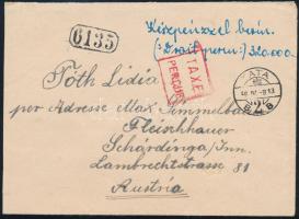 1946 (11. díjszabás) Levél 320.000P készpénzes bérmentesítéssel Tatáról Ausztriába / Cover with handwritten franking to Austria