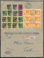 1946 (6. díjszabás) Ajánlott levél 21 bélyeges vegyes bérmentesítéssel Debrecenből Vésztőre / Registered cover with 21 stamps