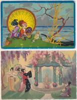 2 db régi japán motívumos művészlap / 2 pre-1945 Japanese motive art postcards