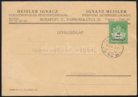 1946 (26. díjszabás) Távolsági levelezőlap 10.000AP bérmentesítéssel, a díjszabás utolsó napján. Egy bélyeges! / Domestic postcard with single franking