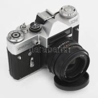 Zenit EM fényképezőgép Helios 44 M objektívvel, eredeti bőr tokjában