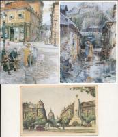 BUDAPEST - 7 db modern város képeslap, Zádor István és Zórád Ernő grafikái
