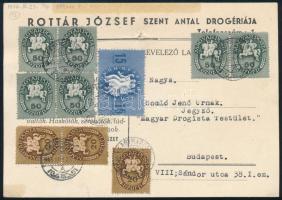 1946 (13. díjszabás) Levelezőlap 10 db bélyeggel "NAGYMAROS" - Budapest