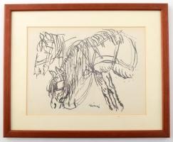 Rippl-Rónai József (1861-1927): Lovak. Cinkográfia, papír, jelzett a cinkográfián, üvegezett fakeret...