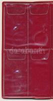 1db piros műbőr album, benne 4x4db 90x50mm-es férőhellyel kitüntetések számára, használt állapotban