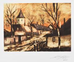 Balázs György (1927-2015): Utcarészlet. Gouache, papír, jelzett, papírra kasírozva. 21x30 cm