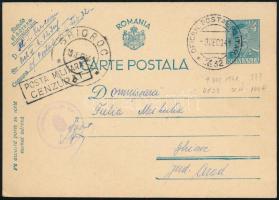 1941 Levelezőlap katonai cenzúrával, GHIOROC érkezési bélyegzéssel, OFICIUL POSTAL MILITAR / N. 32