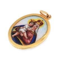 Arany (Au) 14K ovális festett porcelán Mária medál, jelzett, sérült, 3×2 cm, bruttó: 7,1 g