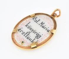 Arany (Au) 14K ovális festett porcelán Mária medál, jelzett, sérült, 3×2 cm, bruttó: 7,1 g