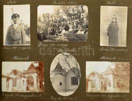 cca 1910-1935 Régi családi fotóalbum, több mint 100 db beragasztott fotóval, többségük az albumlapok...