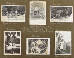 cca 1910-1935 Régi családi fotóalbum, több mint 100 db beragasztott fotóval, többségük az albumlapok...