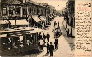 1904 Galati, Galatz; Piata Regala cu Strada Mare / street view, tram, shops. Edit. Anton Pappadopol. Fot. G. Maksay (small tear)