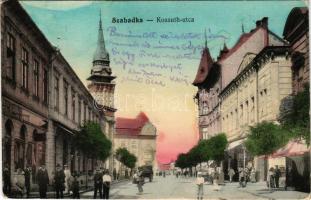 1918 Szabadka, Subotica; Kossuth utca, Arany Bárány szálloda, Kramer Antal és Társa üzlete. Schmidt Vilmos kiadása / street view, hotel, shops (Rb)