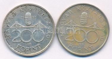 1992. 200Ft Ag "MNB" + 1994. 200Ft Ag "Deák" T:XF patina Adamo F13, F13.1