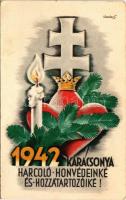 1942 Karácsonya Harcoló honvédeinké és hozzátartozóiké! Leventeifjúság honvédkarácsonya / WWII Hungarian military art postcard with Christmas greeting s: Légrády S. (EK)