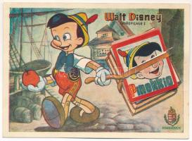 Walt Disney óriásfilm: Pinokkió. Hunniafilm mechanikus lap 10 db képpel. Kiadja dr. Nagy S. / Pinocchio. Hungarian edition mechanical postcard with 10 pictures