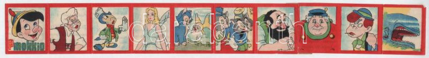 Walt Disney óriásfilm: Pinokkió. Hunniafilm mechanikus lap 10 db képpel. Kiadja dr. Nagy S. / Pinocc...