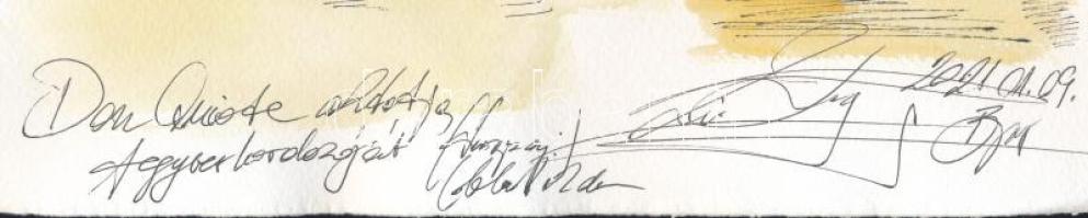 ZéKovács József (Zé Kovács Jozsef, 1951-): Don Quichote oktatja fegyverhordozóját, 2021. Tus, akvare...