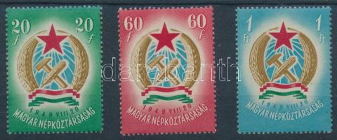 1949 Alkotmány I. sor makkos vízjellel / Mi 1053-1055 Ya