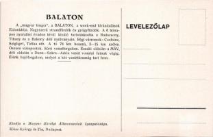 Nyaraljunk a Balaton partján! A Magyar Királyi Államvasutak (MÁV) turisztikai reklám képeslapja. Klö...