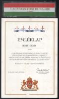 1976-1995 Híd-építéssel kapcsolatos oklevelek Bors Ernő/ifj Bors Ernő részére, köztük a Lágymányosi-híd építésében végzett munkájáért, feliratozott nemzeti szalaggal (Lágymányosi Duna-Híd 1995.)