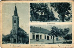 Vízkelet, Cierny Brod; Fő utca, Római katolikus templom, Fogyasztási szövetkezet üzlete és saját kiadása / church, cooperative shop, main street (fa)