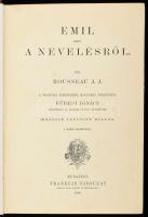 Rousseau, [Jean-Jacques]: Emil, vagy a nevelésről. Ford.: Füredi Ignác. Bp., 1896, Franklin-Társulat, 1 (címkép) t.+ 2 sztl. lev.+ 640 p. Második, javított kiadás. Átkötött, aranyozott gerincű egészvászon-kötésben, kissé sérült borítóval és gerinccel, belül nagyrészt jó állapotban, egy lapon kisebb szakadással. A címkép hátoldalán "Bende Antal t. rendőralkapitány" névbélyegzéssel.