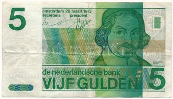 Hollandia 1973. 5G TF tűlyuk Netherlands 1973. 5 Gulden C:F pinholes Krause P#95