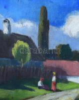 Iványi-Grünwald Béla műhelye: Faluvége. Olaj, vászon, jelezve jobbra lent. Sérült. Dekoratív, kissé ...