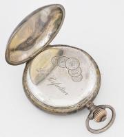 NIellós ezüst (Ag) tokos zsebóra vadász jelenettel, nem működik d: 54 mm