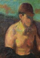 XX. sz eleje, ismeretlen magyar festő: Beszélgető bányászok. Olaj, vászon, jelzés nélkül. Dekoratív,...