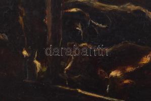 Bükkerti Mariska (1889-1923): Borjak és lovak az istállóban. Olaj, karton, jelezve jobbra lent. Deko...