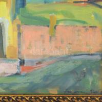 Olvashatatlan jelzéssel: Anya gyermekével (Szentendre?), 1960. Olaj, karton. Dekoratív, üvegezett, k...