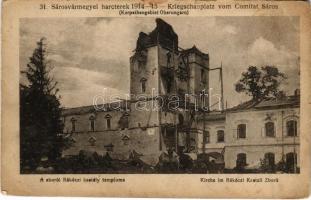 Zboró, Zborov; lerombolt Rákóczi kastély templom, katonák. 31. Sárosvármegyei harcterek 1914-15. D.K.F.E. / Kirche im Rákóczi Kastell. Kriegschaupatz vom Comitat Sáros / WWI destroyed castle church, soldiers (EB)