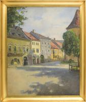 Knopp Imre (1867-1945): Budapesti részlet (Bécsi kapu tér?). Olaj, vászon, jelzett. Dekoratív, kissé sérült fakeretben. 66×54 cm / oil on canvas, signed, framed